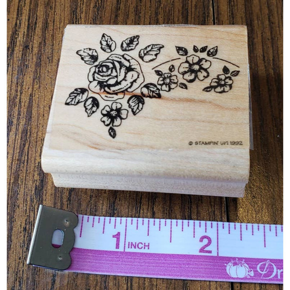 Stampin' Up! Rose Flower Plant Rubber Stamp 2002 Sketched Wood Mount - Picture 2 of 8